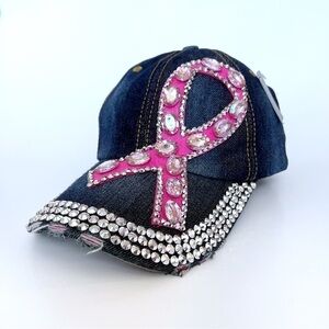 BREAST Cancer Awareness Bling Rhinestone Pink Ribbon Baseball Cap